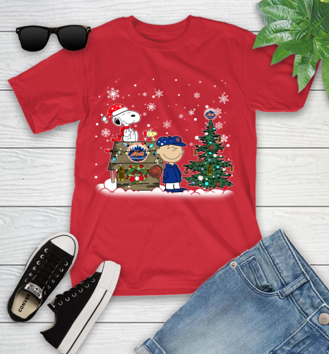 MLB New York Mets Snoopy Charlie Brown Christmas Baseball Commissioner's Trophy Youth T-Shirt 13