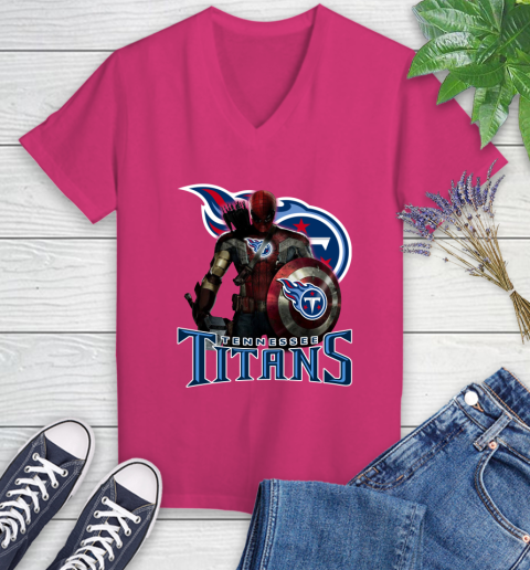 NFL Captain America Thor Spider Man Hawkeye Avengers Endgame Football Tennessee Titans Women's V-Neck T-Shirt 9