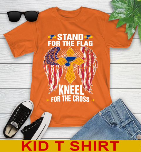 NHL Hockey St.Louis Blues Stand For Flag Kneel For The Cross Shirt Youth T-Shirt 8