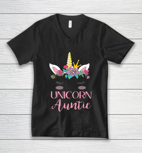 Unicorn Auntie Funny Mother s Day For Aunt Mom Grandma V-Neck T-Shirt