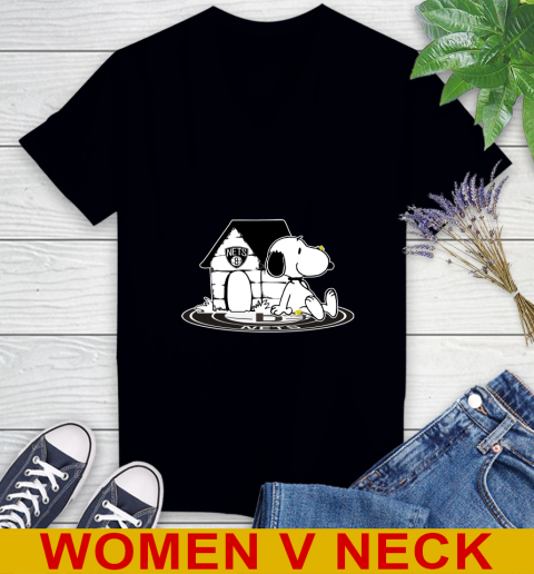 NBA Basketball Brooklyn Nets Snoopy The Peanuts Movie Shirt Women's V-Neck T-Shirt 2