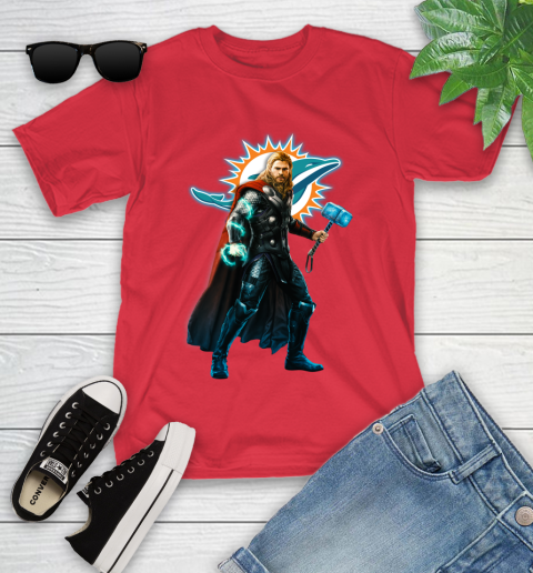 NFL Thor Avengers Endgame Football Miami Dolphins Youth T-Shirt 10