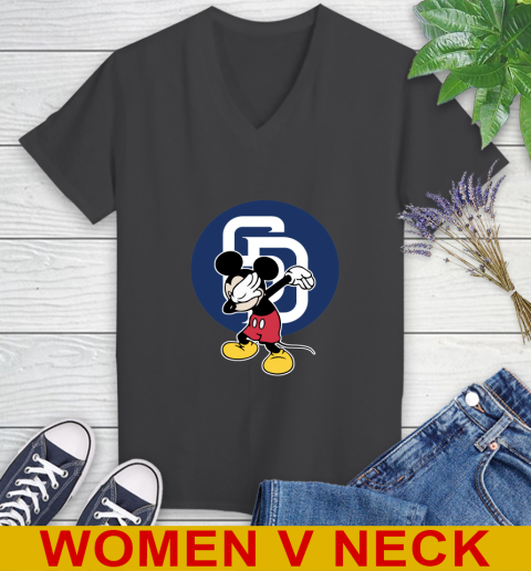 San Diego Padres MLB Baseball Dabbing Mickey Disney Sports Women's V-Neck T-Shirt 9