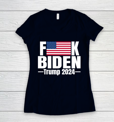 Fuck Biden American Flag Trump 2024 Women's V-Neck T-Shirt 2