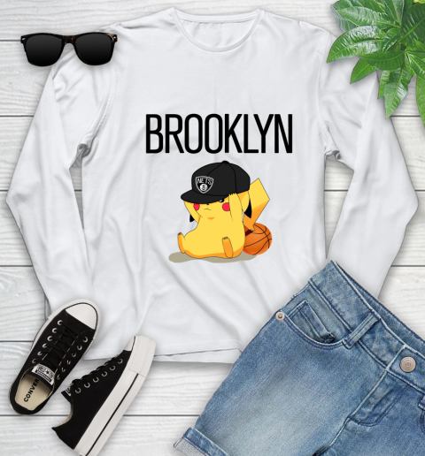 NBA Pikachu Basketball Sports Brooklyn Nets Youth Long Sleeve