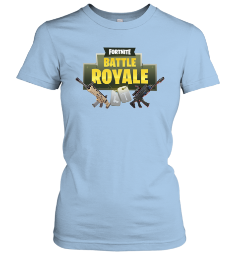 p2vm fortnite battle royale logo with assault rifle shirts ladies t shirt 20 front light blue
