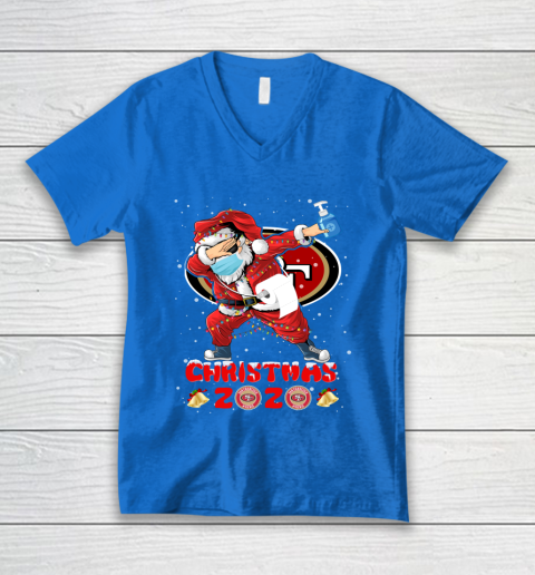 San Francisco 49ers Funny Santa Claus Dabbing Christmas 2020 NFL V-Neck T-Shirt 5