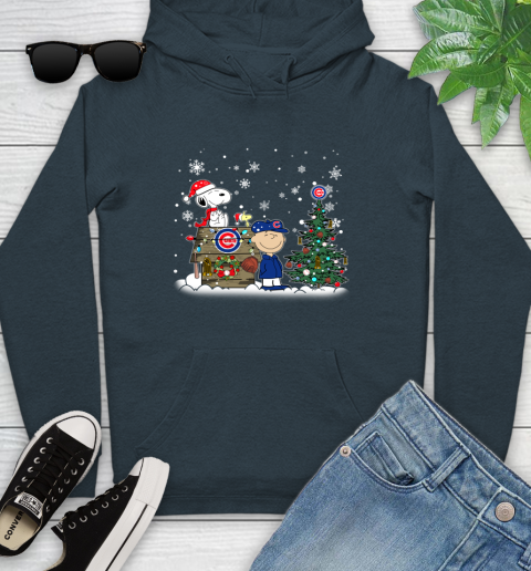 MLB Chicago Cubs Snoopy Charlie Brown Christmas Baseball Commissioner's Trophy Youth Hoodie 10