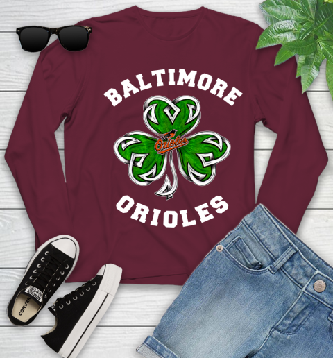 MLB Baltimore Orioles Three Leaf Clover St Patrick's Day Baseball Sports Youth Long Sleeve 6