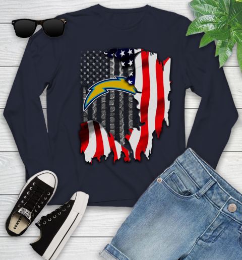 Los Angeles Chargers NFL Football American Flag Youth Long Sleeve 2