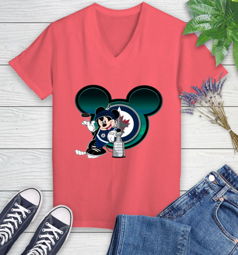 NHL Winnipeg Jets Stanley Cup Mickey Mouse Disney Hockey T Shirt Women's V-Neck T-Shirt 6