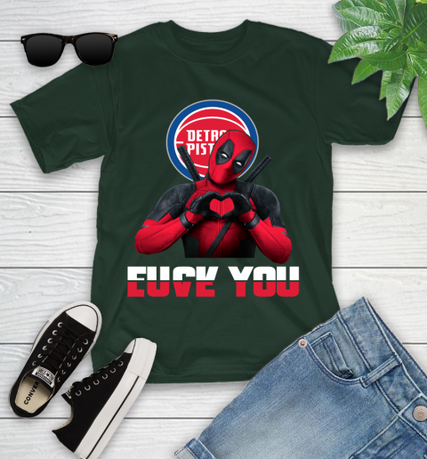 NBA Detroit Pistons Deadpool Love You Fuck You Basketball Sports Youth T-Shirt 5