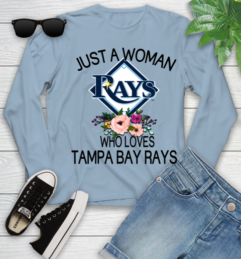 MLB Just A Woman Who Loves Tampa Bay Rays Baseball Sports Youth Long Sleeve 6
