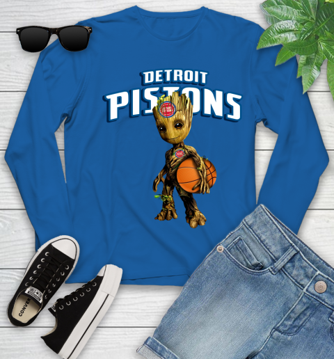 Detroit Pistons NBA Basketball Groot Marvel Guardians Of The Galaxy Youth Long Sleeve 9