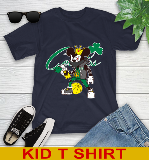 Boston Celtics NBA Basketball Mickey Peace Sign Sports Youth T-Shirt 3