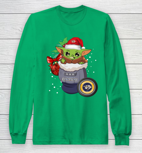 Nashville Predators Christmas Baby Yoda Star Wars Funny Happy NHL Long Sleeve T-Shirt 7
