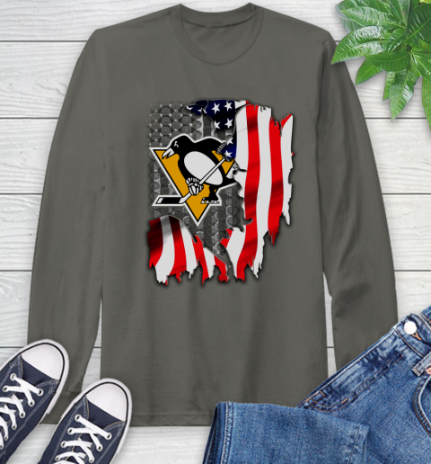 Pittsburgh Penguins NHL Hockey American Flag Long Sleeve T-Shirt 9