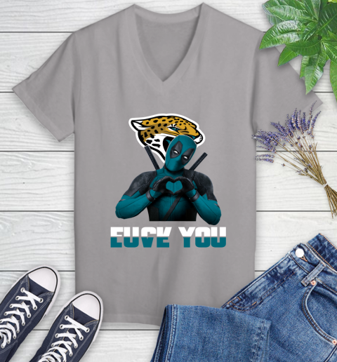 NHL Jacksonville Jaguars Deadpool Love You Fuck You Football Sports Women's V-Neck T-Shirt 4