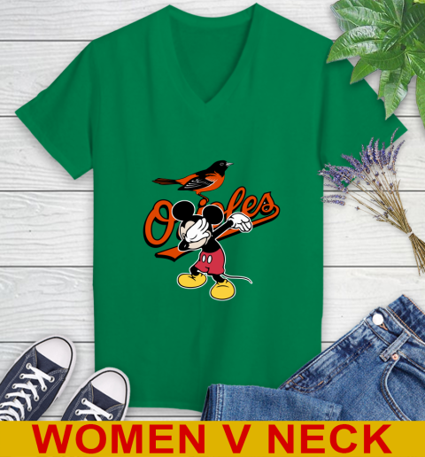 Baltimore Orioles MLB Baseball Dabbing Mickey Disney Sports Women's V-Neck T-Shirt 6