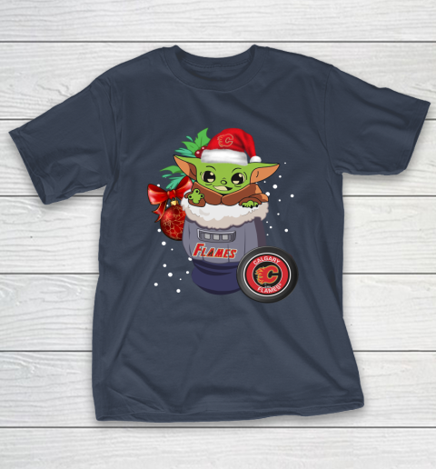 Calgary Flames Christmas Baby Yoda Star Wars Funny Happy NHL T-Shirt 5