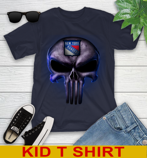 New York Rangers NHL Hockey Punisher Skull Sports Youth T-Shirt 2