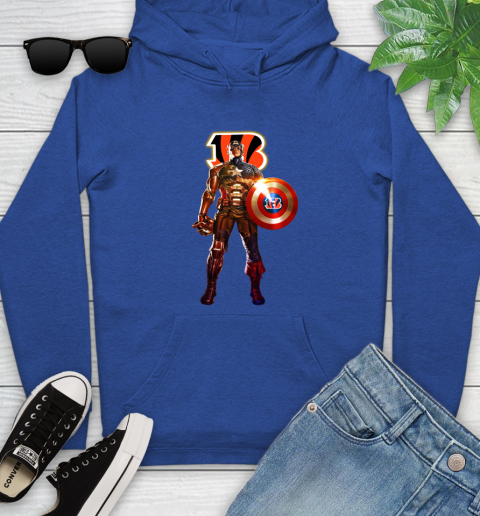NFL Captain America Marvel Avengers Endgame Football Sports Cincinnati Bengals Youth Hoodie 9
