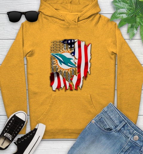Miami Dolphins NFL Football American Flag Youth Hoodie - Image 3