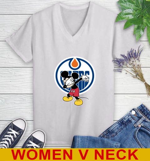 Edmonton Oilers NHL Hockey Dabbing Mickey Disney Sports Women's V-Neck T-Shirt