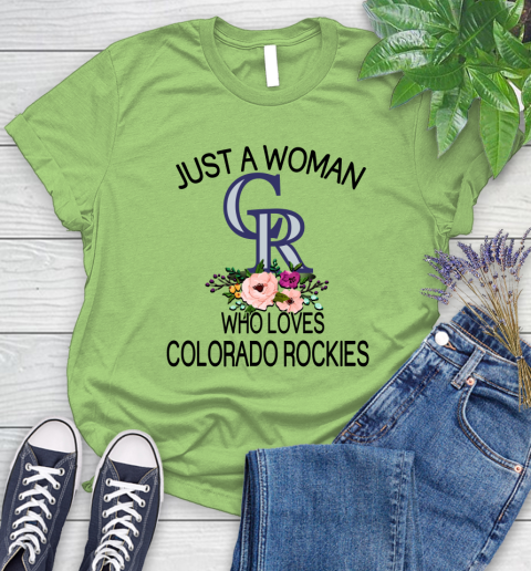 MLB Just A Woman Who Loves Colorado Rockies Baseball Sports Women's T-Shirt 7