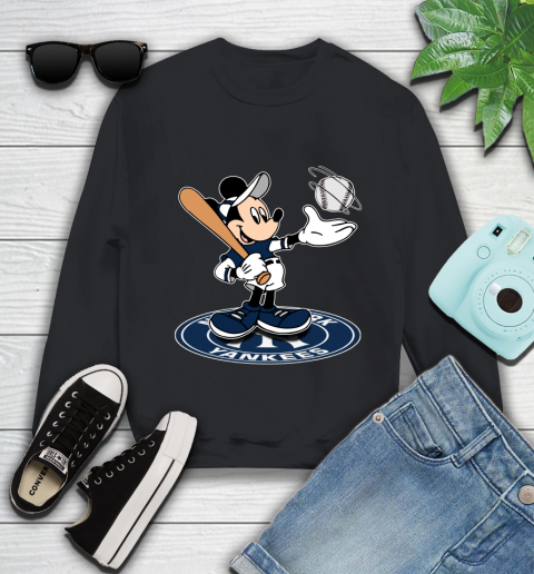 MLB Baseball New York Yankees Cheerful Mickey Disney Shirt Youth Sweatshirt