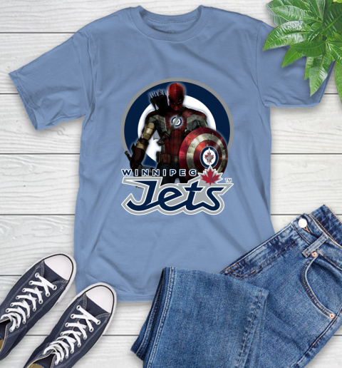 NHL Captain America Thor Spider Man Hawkeye Avengers Endgame Hockey Winnipeg Jets T-Shirt 11