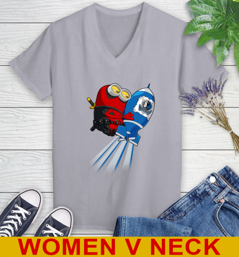 NBA Basketball Dallas Mavericks Deadpool Minion Marvel Shirt Women's V-Neck T-Shirt 4
