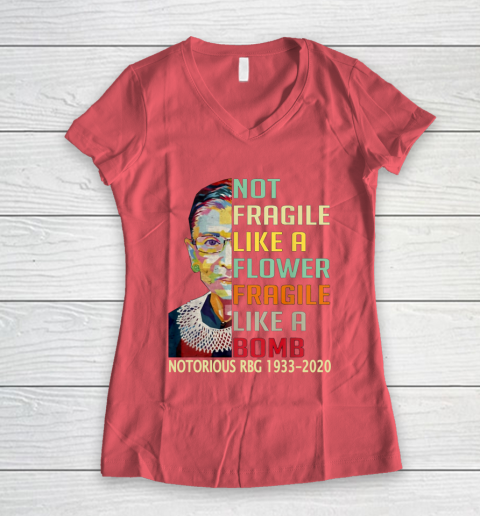 Notorious RBG 1933  2020 Women Not Fragile Like A Flower But A Bomb Ruth Ginsburg Women's V-Neck T-Shirt 4