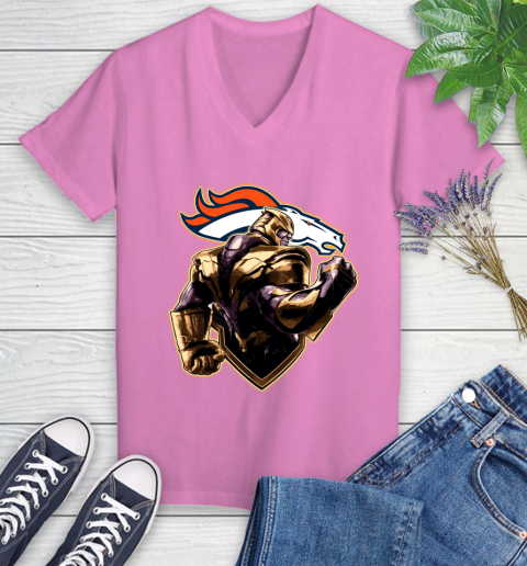 NFL Thanos Avengers Endgame Football Sports Denver Broncos Women's V-Neck T-Shirt 14
