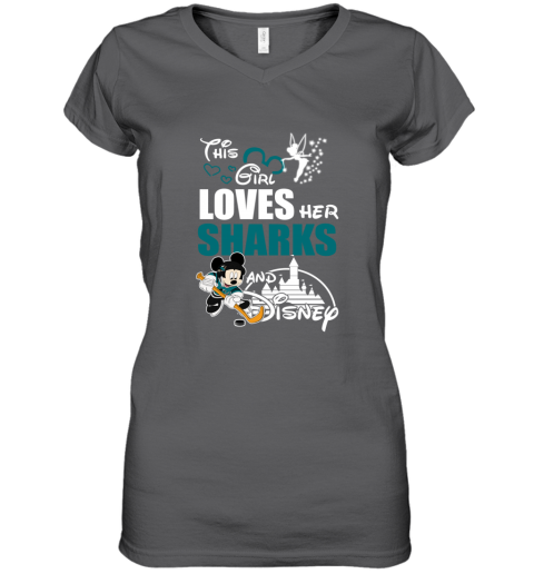Girl Love Her SAN JOSE SHARKS And Mickey Disney trt5 girl love her san jose sharks and mickey disney women v neck t shirt 39 front charcoal