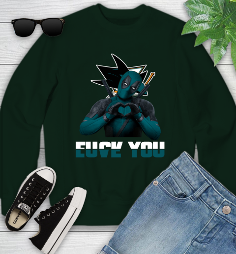 NHL San Jose Sharks Deadpool Love You Fuck You Hockey Sports Youth Sweatshirt 9