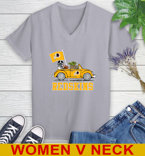 NFL Football Washington Redskins Darth Vader Baby Yoda Driving Star Wars Shirt Women's V-Neck T-Shirt 5