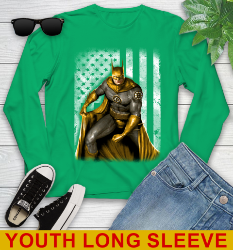 Boston Bruins NHL Hockey Batman DC American Flag Shirt Youth Long Sleeve Tee For Sports