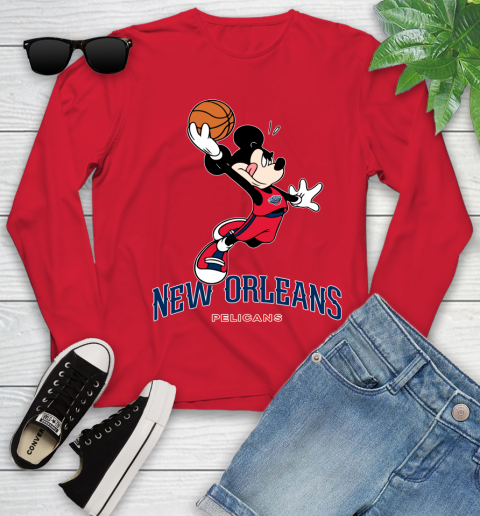 NBA Basketball New Orleans Pelicans Cheerful Mickey Mouse Shirt Youth Long Sleeve 11