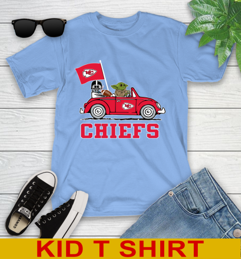 NFL Football Kansas City Chiefs Darth Vader Baby Yoda Driving Star Wars Shirt Youth T-Shirt 11