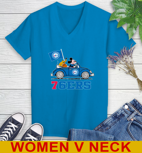 NBA Basketball Philadelphia 76ers Pluto Mickey Driving Disney Shirt Women's V-Neck T-Shirt 8