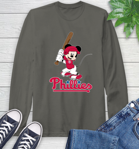 MLB Baseball Philadelphia Phillies Cheerful Mickey Mouse Shirt Long Sleeve T-Shirt 9