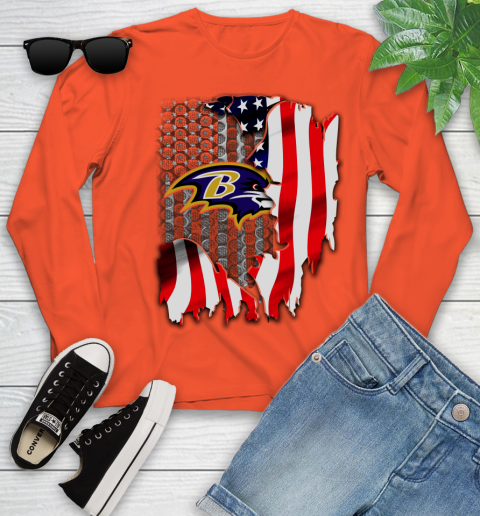 Baltimore Ravens NFL Football American Flag Youth Long Sleeve 3