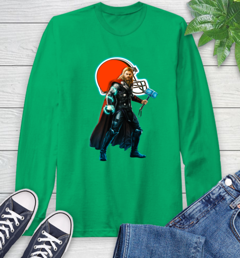 NFL Thor Avengers Endgame Football Cleveland Browns Long Sleeve T-Shirt 7