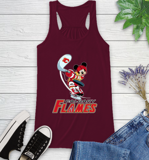 NHL Hockey Calgary Flames Cheerful Mickey Mouse Shirt Racerback Tank 3