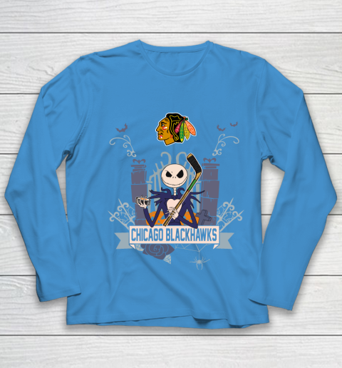 NHL Chicago Blackhawks Hockey Jack Skellington Halloween Youth Long Sleeve 5