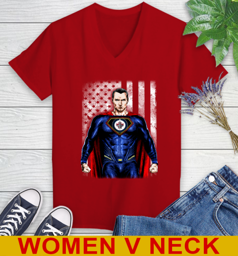 NHL Hockey Winnipeg Jets Superman DC Shirt Women's V-Neck T-Shirt 10