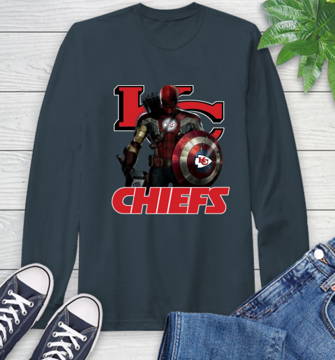 NFL Captain America Thor Spider Man Hawkeye Avengers Endgame Football Kansas City Chiefs Long Sleeve T-Shirt 8
