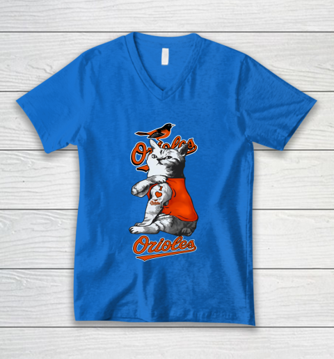 MLB Baseball My Cat Loves Baltimore Orioles V-Neck T-Shirt 5