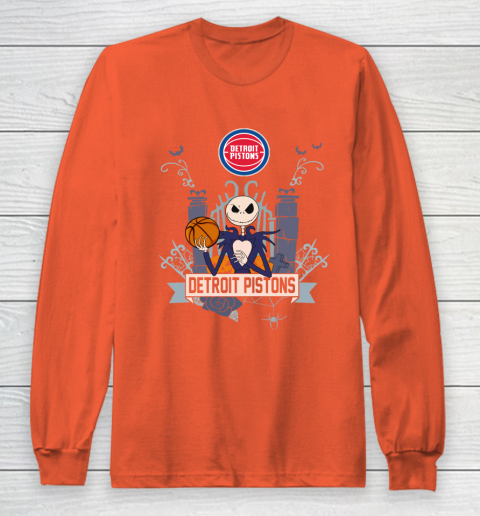 NBA Detroit Pistons Basketball Jack Skellington Halloween Long Sleeve T-Shirt 3
